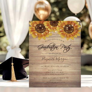 Invitación Girasoles, Luces, Textura de Madera Fiesta de Grad