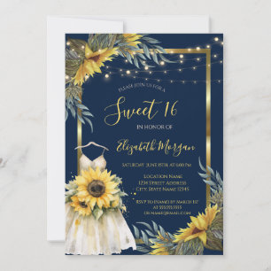 Invitación Girasoles,Luces,Vestido Textura de Madera Dulce 16