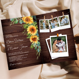Invitación Girasoles Madera de Eucalipto Código QR Boda