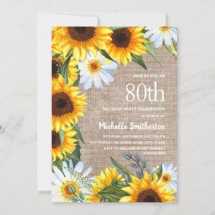 Invitación Girasoles Margaritas Arpillera País Cumpleaños 80