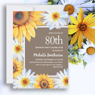 Invitación Girasoles Margaritas Blancas Arpillera Cumpleaños