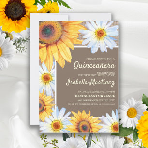 Invitación Girasoles Margaritas Blancas Arpillera Quinceañera