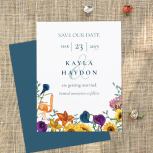 Invitación Girasoles, Naranja, Lirios Morados Ciruela Boda