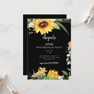 Invitación Girasoles Negros Fiesta de Cumpleaños Sorpresa