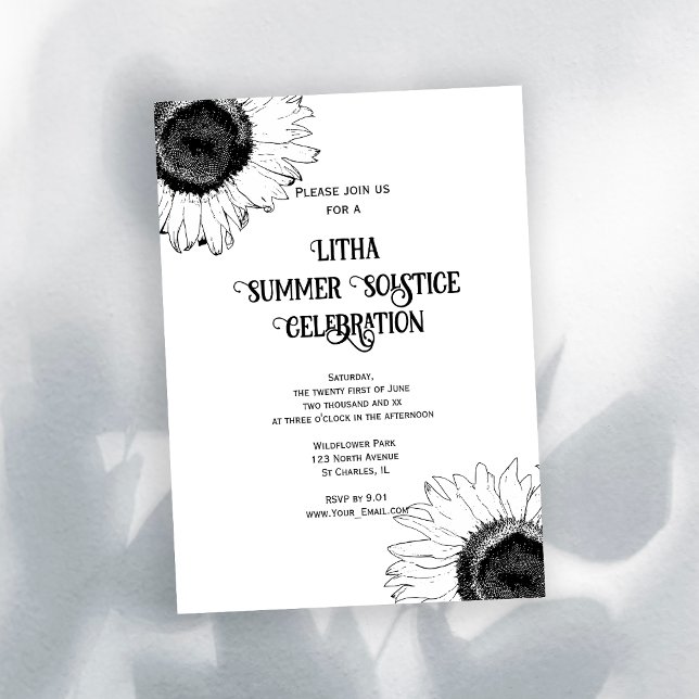 Invitación Girasoles Negros y Blancos Fiesta de Litha Solstic (Subido por el creador)