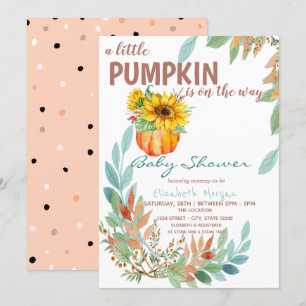 Invitación Girasoles Pequeña Calabaza, Hojas, Lunares Fiesta