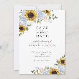 Invitación Girasoles Polvoriento Azul Floral Rústico Guardar 