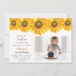 Invitación Girasoles Primer Chica de cumpleaños Foto Floral