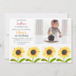 Invitación Girasoles Primer Chica de cumpleaños Foto Floral