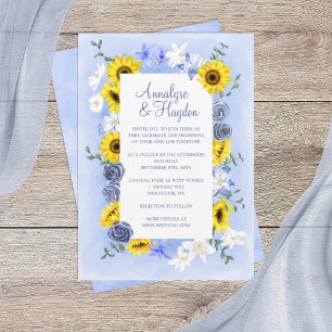 Invitación Girasoles Rosas Azules Polvorientas Boda