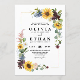 Invitación Girasoles Rosas Borgoña Azules Rústicas