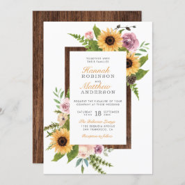Invitación Girasoles, Rosas y madera rusa| Matrimonio por paí