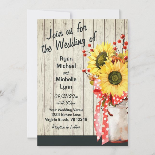 Invitación Girasoles rusos en madera todo en un Boda (Anverso)