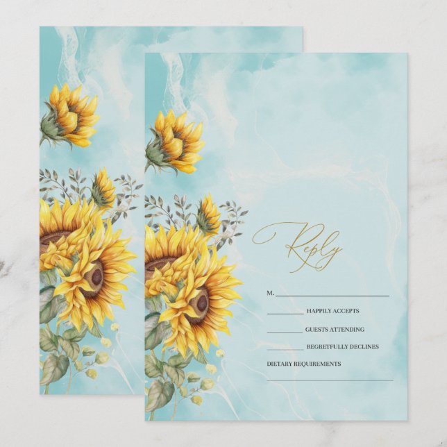 Invitación Girasoles Rústicos Azules RSVP   (Anverso / Reverso)