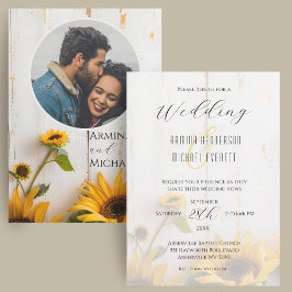 Invitación Girasoles Rústicos Bodas Foto Madera Blanca Graner