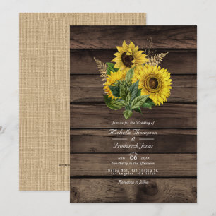 Invitación Girasoles Rústicos Código QR RSVP Boda de Campo