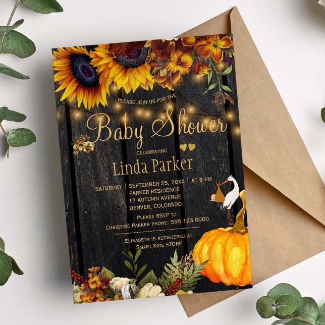 Invitación Girasoles rústicos ducha de bebé de otoño de mader (Subido por el creador)