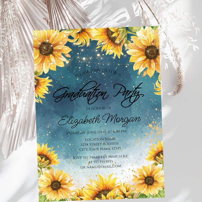 Invitación Girasoles Rústicos Elegantes, Luces de Cadenas par (Subido por el creador)