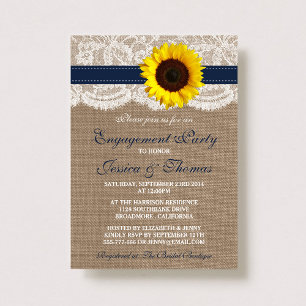 Invitación Girasoles rústicos en arpillera para fiesta de com