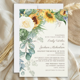 Invitación Girasoles Rústicos Eucalipto Rosas Blancas Boda