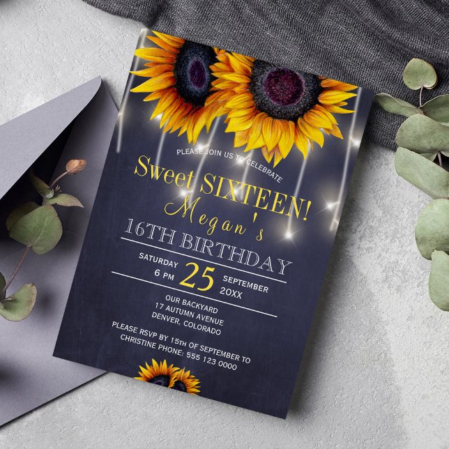 Invitación Girasoles rústicos florales chic dulces dieciséis (Subido por el creador)