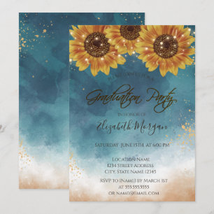 Invitación Girasoles Rústicos, Luces Graduación