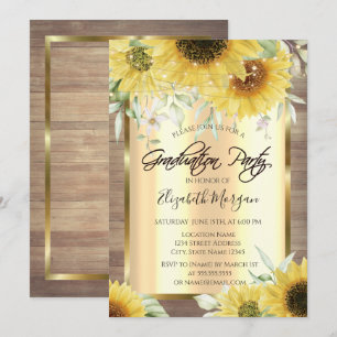 Invitación Girasoles Rústicos,Luces,Madera Graduación
