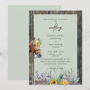 Invitación Girasoles Rústicos Sol Girasoles Caballo Madera Bo