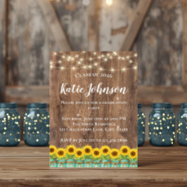 Invitación Girasoles Rústicos y Frasco de Mason Azul de Gradu