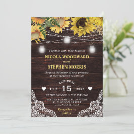 Invitación Girasoles Rústicos y Luces en Tarros de Mason para