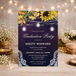 Invitación Girasoles Rústicos y Luces en Tarros de Mason para