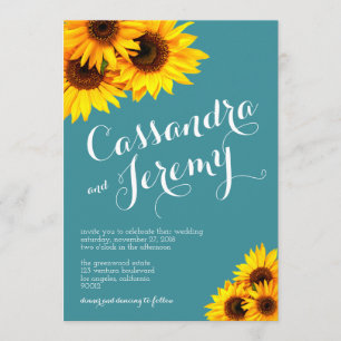 Invitación Girasoles verde azulados y amarillos que casan la