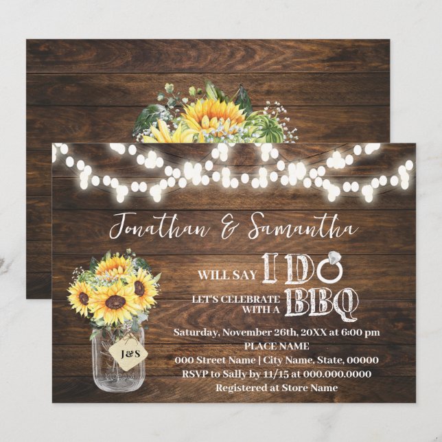 Invitación Girasoles Western Antes de que me case Regadera de (Anverso / Reverso)