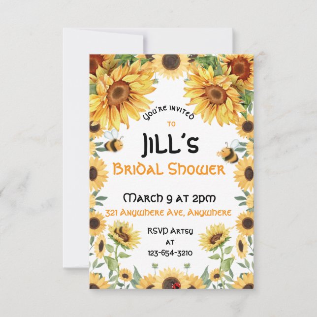 Invitación Girasoles y abejorros (Anverso)