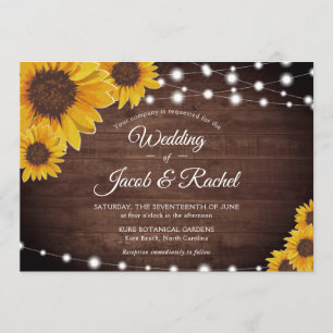 Invitación Girasoles y cadenas en Boda rústico maderero