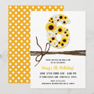 Invitación Girasoles y margaritas Cumpleaños 6 SEXTO