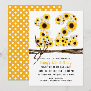 Invitación Girasoles y margaritas Cumpleaños número 12 XII