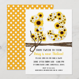 Invitación Girasoles y margaritas Cumpleaños TRECE 13 13