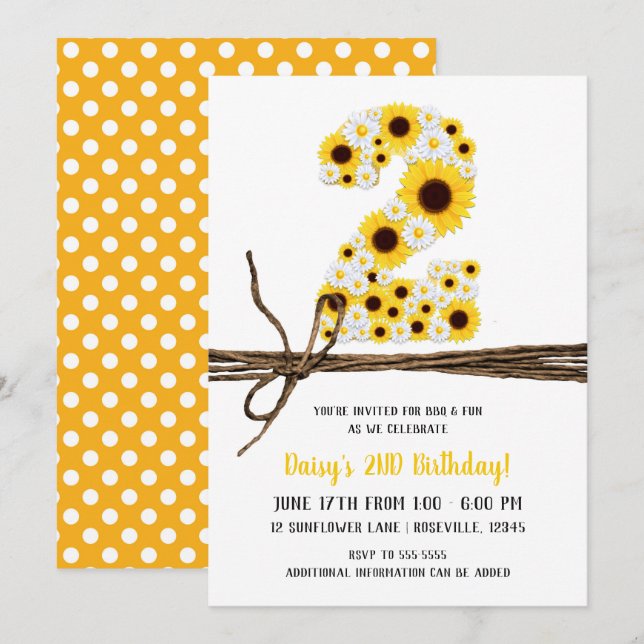 Invitación Girasoles y margaritas DOS 2 2º Cumpleaños (Anverso / Reverso)