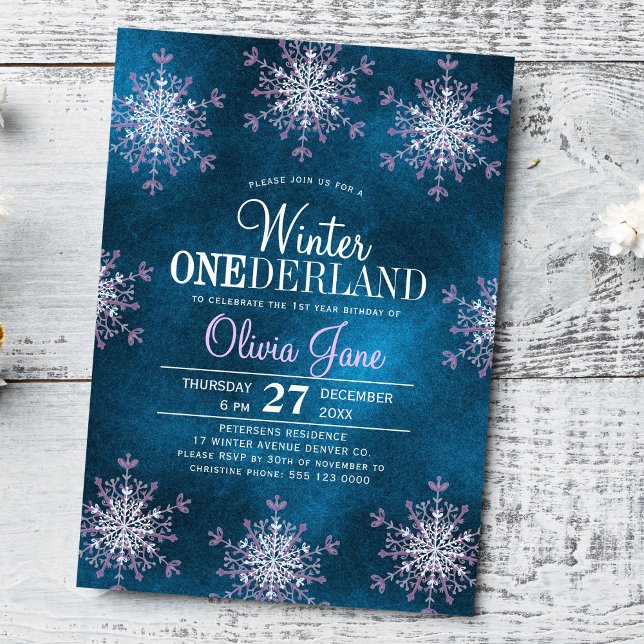 Invitación Girl 1st birthday Winter Onederland snowflakes  (Subido por el creador)