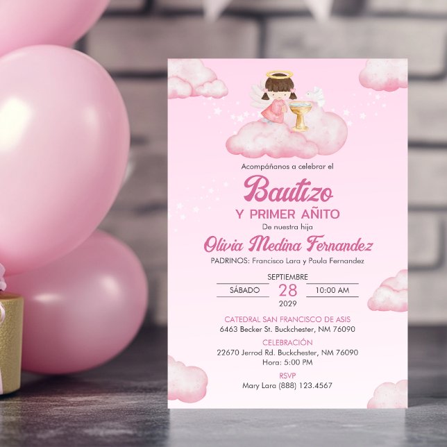 Invitacion Girl Angel Baptism and First Birthday (Subido por el creador)