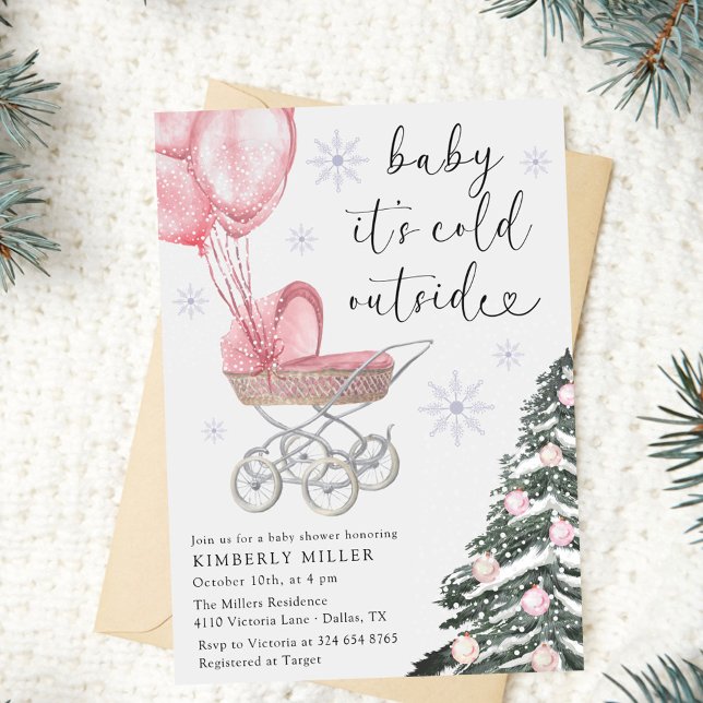 Invitación Girl Baby Shower Its Cold Outside Pink  (Subido por el creador)