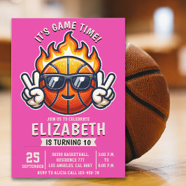 Invitación Girl birthday party with a basketball Ball theme
