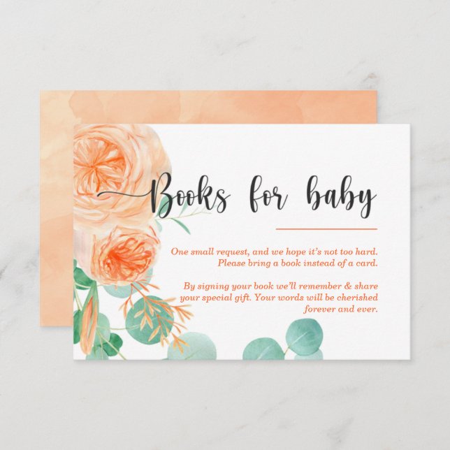 Invitación Girl Botanical teal and orange Books for baby (Anverso / Reverso)