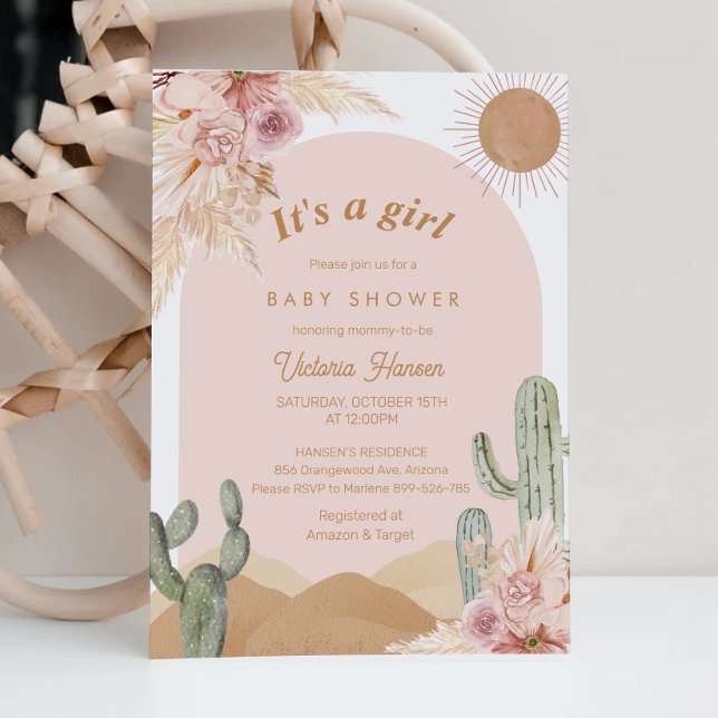 Invitación Girl Cactus Desert Baby Shower Southwestern (Girl Arizona baby shower)