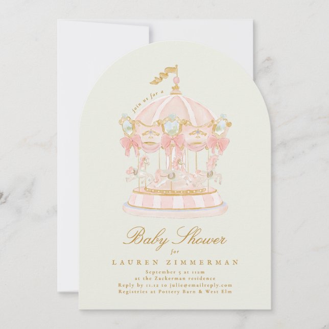 Invitación Girl Carousel Fairytale Sage Arch Baby Shower (Anverso)