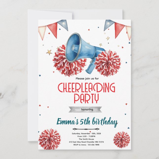 Invitación Girl Cheerleader party Invitation  (Anverso)