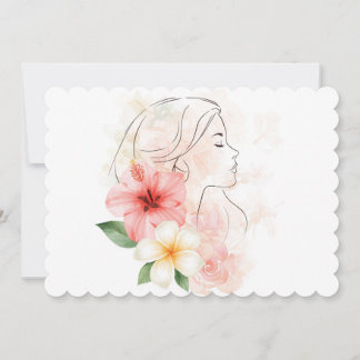 Invitación Girl close her eyes whithe flower-watercolor
