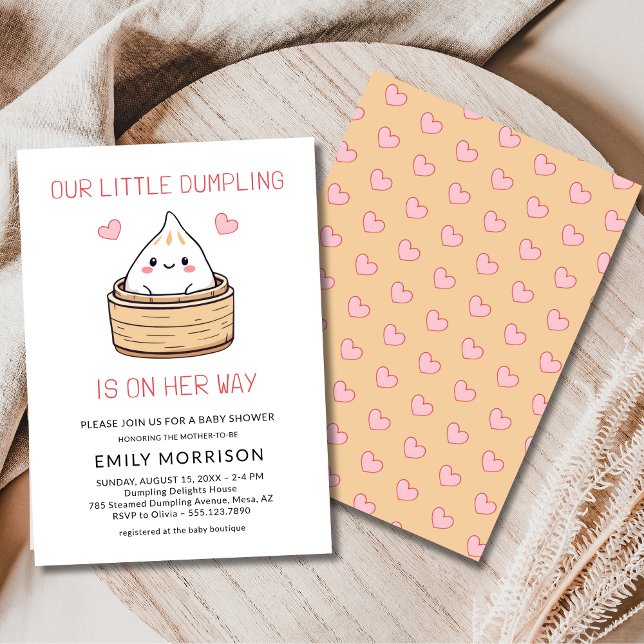 Invitación Girl Cute Little Dumpling Hearts Baby Shower (Subido por el creador)
