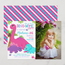 Invitación Girl Dinosaur Birthday Photo Invitation Dino Party